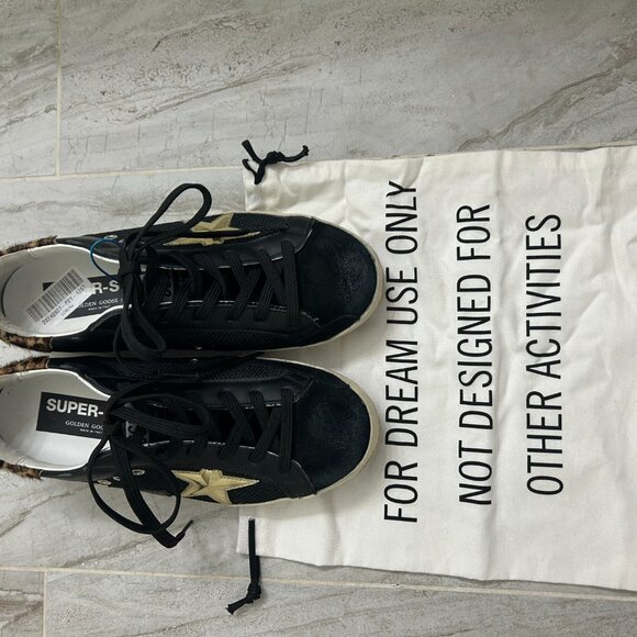 Golden Goose Superstar Black Leather/Mesh/Suede, Gold Star Leopard Heel  EU 40 - Picture 11 of 11